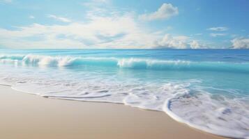 AI generated Beautiful sandy shore and gentle azure sea waves, AI Generated photo