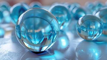 AI generated Stunning 3D render featuring glass glossy spheres with mesmerizing reflections, Ai Generated. photo