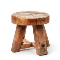 AI generated Wooden stool isolated on white background for rustic furniture designs, Ai Generated. photo