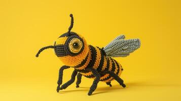 AI generated Crocheted hornet toy vibrant backdrop, handcrafted and adorable, Ai Generated photo