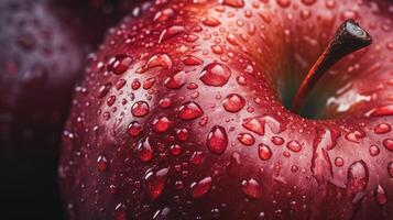AI generated Close-up of a red apple covered in glistening water droplets, a fresh and appetizing sight, Ai Generated. photo