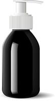 Pharmacy pump dispenser bottle for medical products, liquid, oil, serum and essence. Black glass cosmetic bottle mockup for soap, gel, base. High quality eps10 vector illustration.