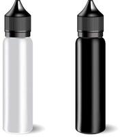 vape mi líquido botellas conjunto con etiqueta y sencillo estilo logo. cuentagotas frascos en negro y blanco color. alto calidad eps10 ilustración diseño aislado en blanco antecedentes. vector