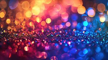 AI generated Colorful bokeh from holiday lights mingling with sparkling water droplets, Ai Generated. photo