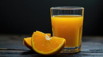 AI generated A glass of orange juice surrounded by oranges on a wooden table, Ai Generated photo