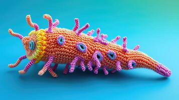 AI generated Crocheted sea cucumber toy vibrant backdrop, handcrafted and adorable, Ai Generated photo