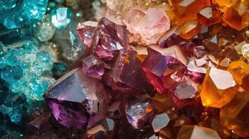 AI generated Close-up view of various jewels, mineral gems, and crystals for backgrounds, Ai Generated photo