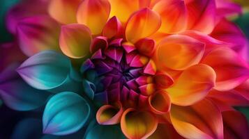 AI generated Close-up of a multi-colored flower with abundant petals, a stunning floral display, Ai Generated. photo