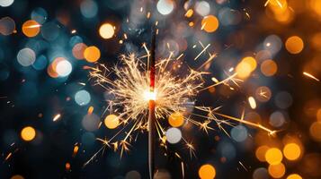 AI generated Vivid fireworks burst in celebration, with sparklers glowing against a bokeh backdrop, Ai Generated photo