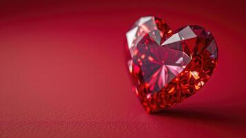 AI generated Ruby red diamond heart sparkling against a vivid red backdrop, Ai Generated photo