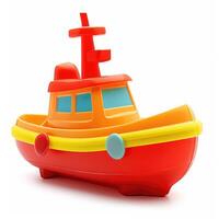 AI generated Children's cute plastic toy boat isolated on white background for playful designs, Ai Generated. photo