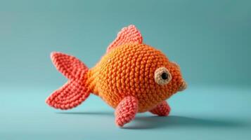 AI generated Crocheted goldfish toy vibrant backdrop, handcrafted and adorable, Ai Generated photo