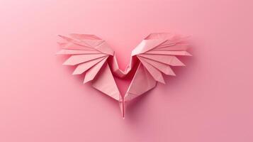 AI generated Pink paper heart with delicate wings on a matching background, charmingly crafted, Ai Generated. photo