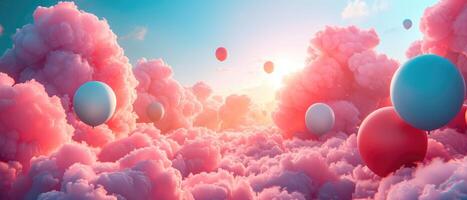 AI generated Colorful balloons ascend against a vibrant sky backdrop, uplifting and festive, Ai Generated. photo
