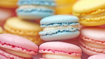 AI generated Elegant display of vibrant macarons, their pastel hues beckoning indulgence, Ai Generated. photo