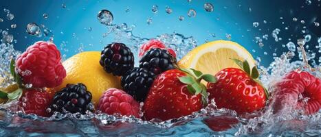 AI generated Capture the refreshing beauty of submerged fruits, a mesmerizing aquatic spectacle in every droplet, Ai Generated. photo