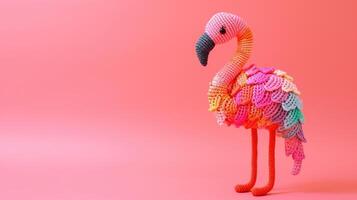 AI generated Crocheted flamingo toy vibrant backdrop, handcrafted and adorable, Ai Generated photo