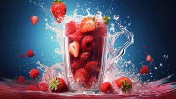 ai generado aplacar tu sed y deleite tu gusto brotes con el dinámica fusión de fresas y frambuesas, ai generado. foto