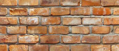 AI generated A captivating brickwall texture in an extra-wide format, showcasing light-colored reddish bricks illuminated from the top for added visual appeal, Ai Generated. photo