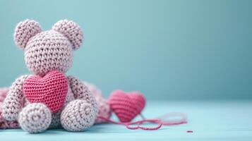 AI generated A Picture of a Crocheted Cute Bear, Ai Generated photo