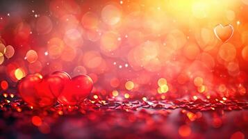 AI generated Red heart background, Bokeh lights background, Concept of love, Ai Generated photo