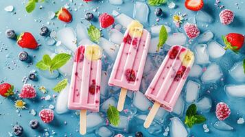 AI generated Celebrating National Ice Cream Day with delicious, sweet frozen popsicles, Ai Generated. photo