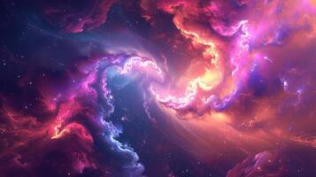 AI generated Abstract neon fractal wallpaper featuring space elements, AI Generated. photo