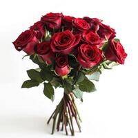 AI generated Bouquet of fresh red roses, a romantic Valentine's Day gift isolated on white background, Ai Generated. photo