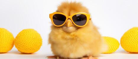 AI generated A cool, cute little Easter chick baby dons sunglasses for a playful look, Ai Generated. photo