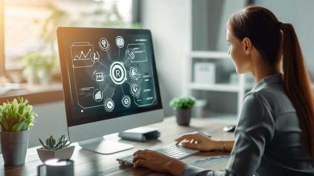 AI generated Focused view on a computer screen, a symbol of business investment strategy, Ai Generated photo