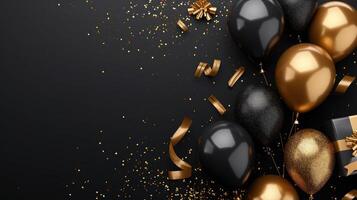 AI generated Glamorous Black and Gold Balloons Holiday Celebration Background, Ai Generated photo