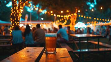 AI generated Lively street bar ambiance with bokeh background, perfect for outdoor dining. Ai Generated photo