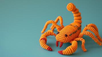 AI generated Crocheted scorpion toy vibrant backdrop, handcrafted and adorable, Ai Generated photo