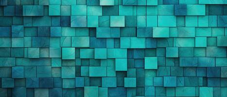 AI generated Captivate your audience with this abstract turquoise 3D tile wall texture background illustration featuring intricate geometric shapes, Ai Generated. photo