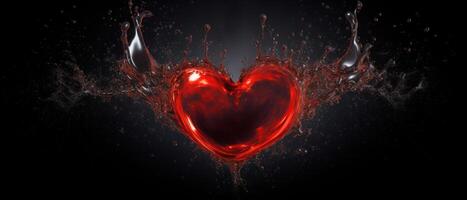 AI generated Red heart amidst a dynamic splash of liquid and droplets, Ai Generated photo