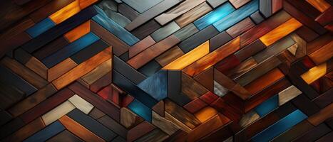 AI generated An abstract mosaic tile wall texture with brown wooden glazed glossy deco glamour and geometric shapes, Ai Generated. photo