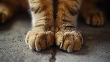 AI generated Close-up of a cat's paws and sharp claws on the floor, ready for action, Ai Generated. photo