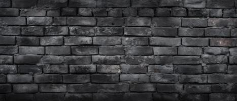 AI generated Dark black anthracite, featuring a damaged rustic brick wall texture in a panoramic banner background, Ai Generated photo