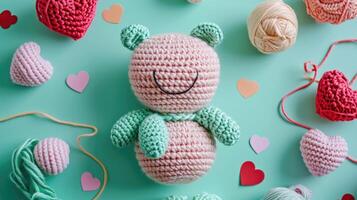 AI generated A Picture of a Crocheted Cute Bear, Ai Generated photo