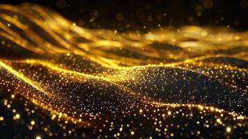 AI generated Abstract digital gold particles wave with shining floor stars dust, Ai Generated. photo