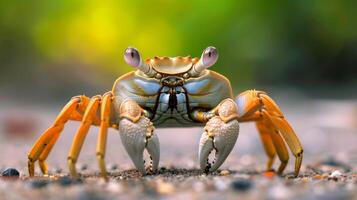 AI generated Crab scuttles across the sandy beach, shell gleaming under the sun, coastal charm, Ai Generated. photo