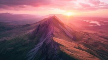 ai generado aéreo ver capturas maelifell montaña a atardecer, sus majestad con vista a el valle, ai generado foto