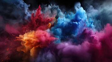 AI generated Explosive colored powder captured in a closeup, creating an abstract dust splash on a black backdrop, Ai Generated photo