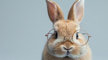 ai generado un de cerca de un Doméstico Conejo vistiendo anteojos, ai generado foto
