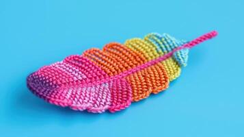 AI generated Crocheted sea feather toy vibrant backdrop, handcrafted and adorable, Ai Generated photo