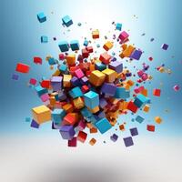 AI generated Swirling cubes of colors in a dynamic display, symbolizing a rising creativity concept, Ai Generated photo