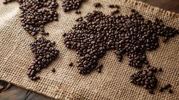AI generated World map formed with coffee beans, a creative blend of geography and aroma. Ai Generated photo