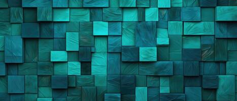 AI generated Captivate your audience with this abstract turquoise 3D tile wall texture background illustration featuring intricate geometric shapes, Ai Generated. photo