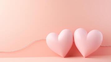 AI generated Love decoration background concept two hearts on pastel pink background,  Ai Generated photo