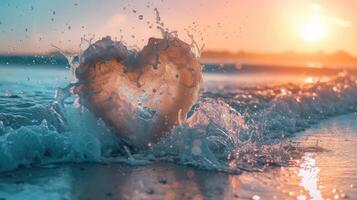 ai generado un en forma de corazon ola emerge en el ligero azul mar, un marina abarcar, ai generado. foto